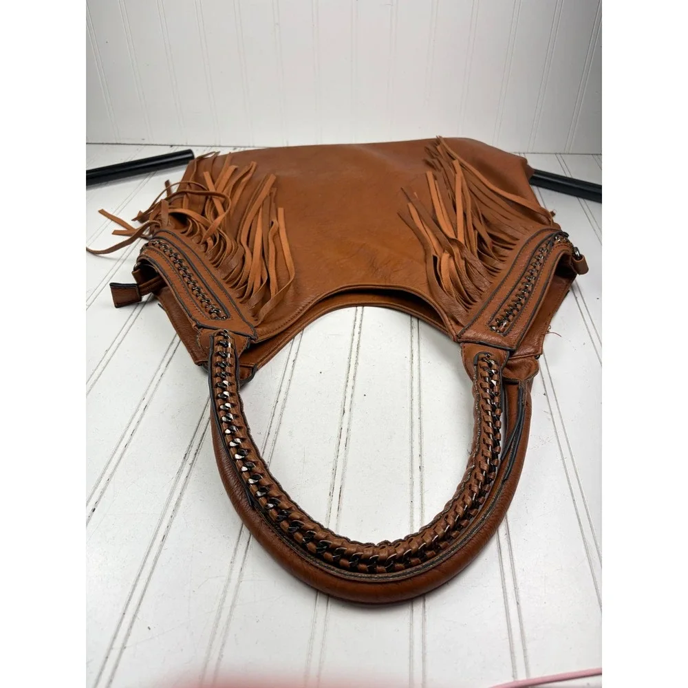 Vintage Y2K Brown Fringe Western Boho Large Hobo Shoulder Bag Purse